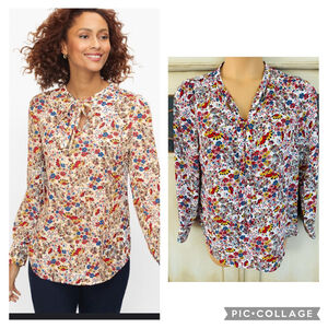 NWOT Talbots MEADOW FLORAL TIE NECK TOP | Sz Med